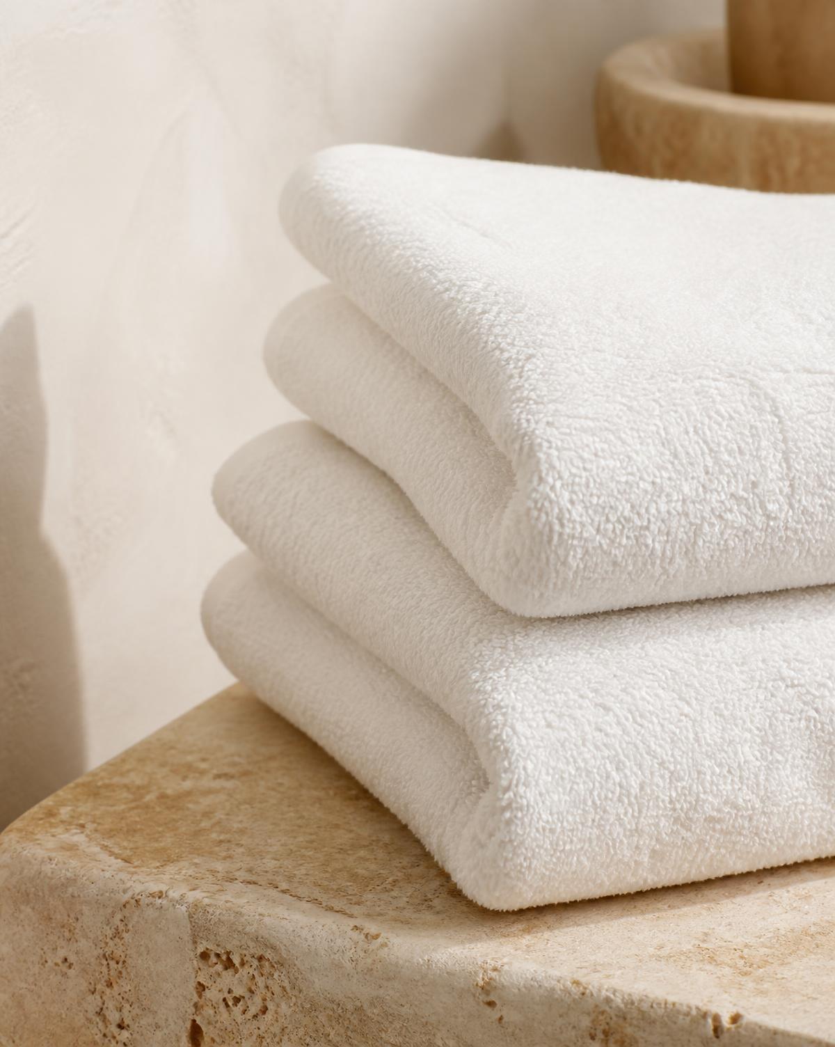 Folded stack of Mallow cotton bath towels